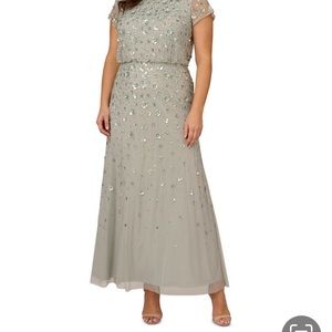 Adrianna Papell Sage Colored Embellished Blouson Gown